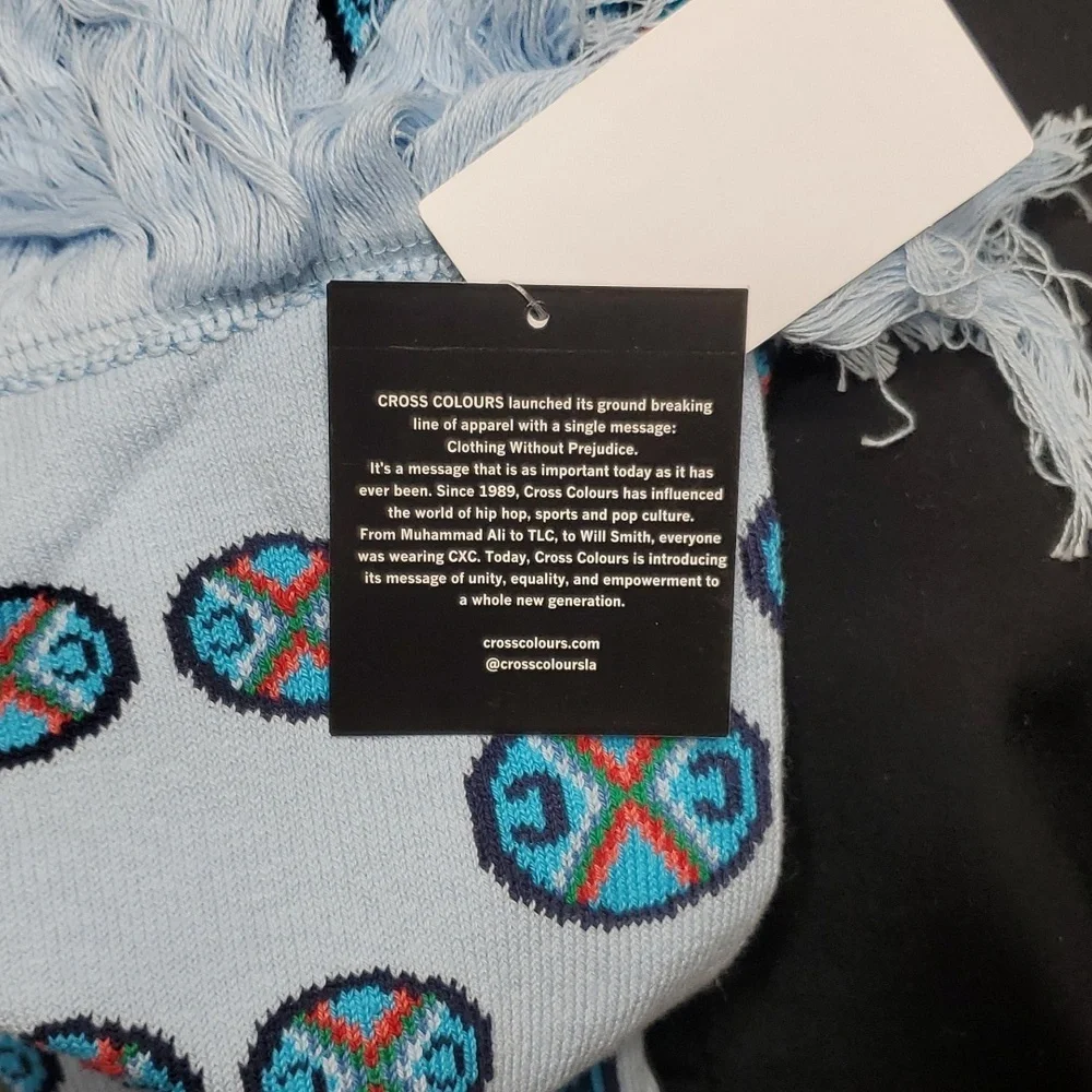 Cross Colours Scarf with Fringe Blue NWT